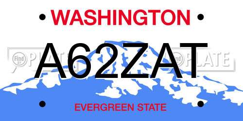 A62ZAT Washington License Plate