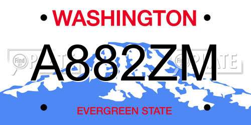 A882ZM Washington License Plate