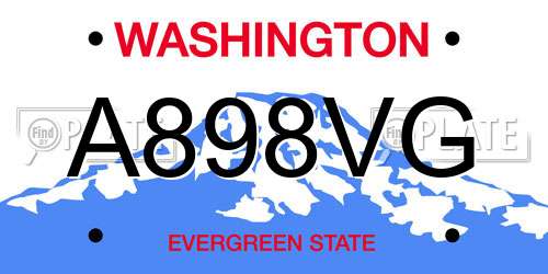 A898VG Washington License Plate
