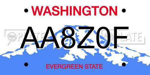 AA8Z0F Washington License Plate