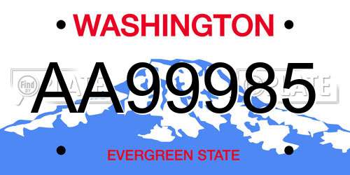 AA99985 Washington License Plate