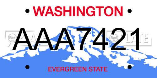 AAA7421 Washington License Plate