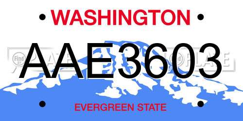AAE3603 Washington License Plate