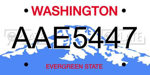 AAE5447 Washington License Plate