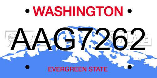 AAG7262 Washington License Plate