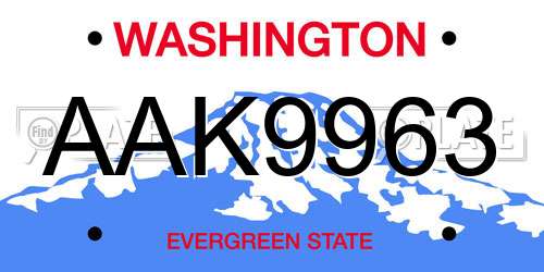AAK9963 Washington License Plate