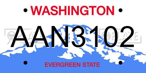 AAN3102 Washington License Plate