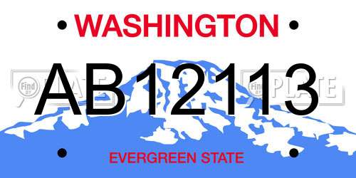 AB12113 Washington License Plate