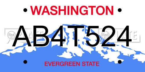 AB4T524 Washington License Plate