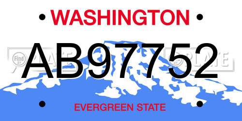 AB97752 Washington License Plate