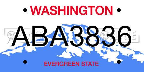 ABA3836 Washington License Plate