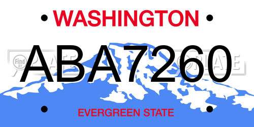 ABA7260 Washington License Plate