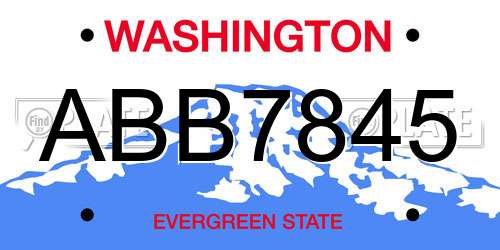 ABB7845 Washington License Plate