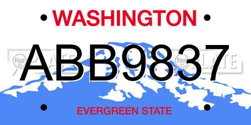 ABB9837 Washington License Plate