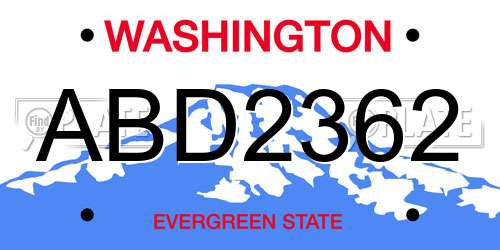 ABD2362 Washington License Plate