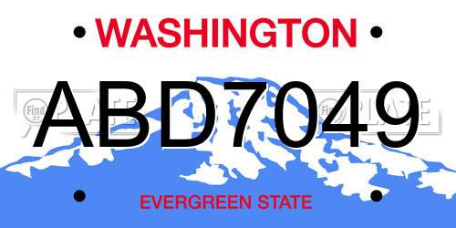 ABD7049 Washington License Plate