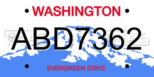 ABD7362 Washington License Plate