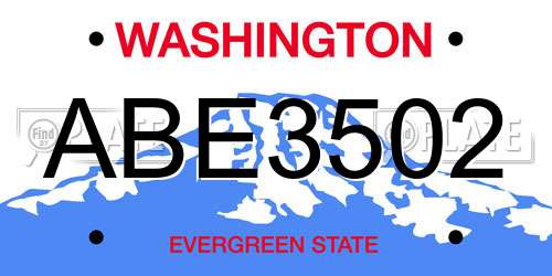 ABE3502 Washington License Plate