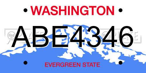 ABE4346 Washington License Plate