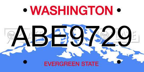 ABE9729 Washington License Plate