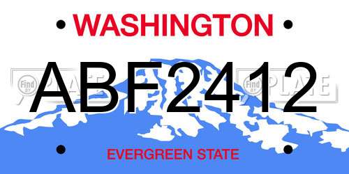 ABF2412 Washington License Plate