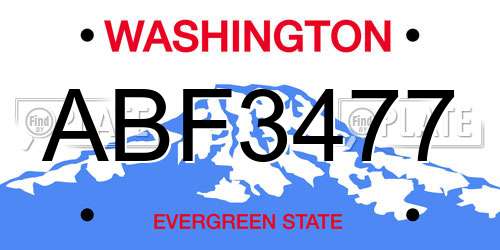 ABF3477 Washington License Plate
