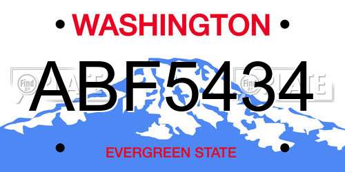 ABF5434 Washington License Plate