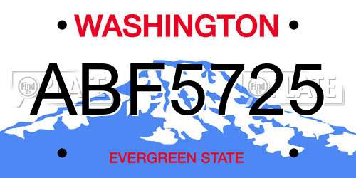 ABF5725 Washington License Plate