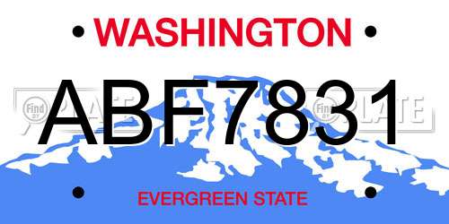 ABF7831 Washington License Plate