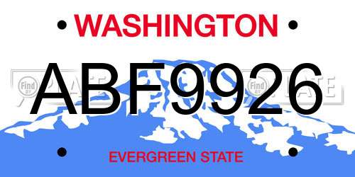 ABF9926 Washington License Plate