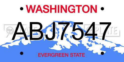 ABJ7547 Washington License Plate