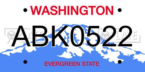 ABK0522 Washington License Plate