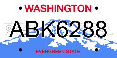 ABK6288 Washington License Plate