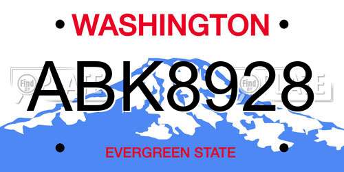 ABK8928 Washington License Plate