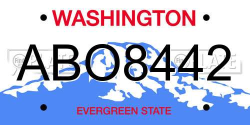 ABO8442 Washington License Plate