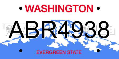 ABR4938 Washington License Plate