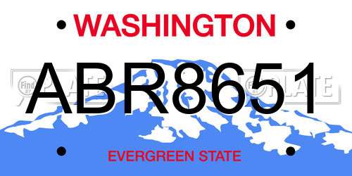 ABR8651 Washington License Plate