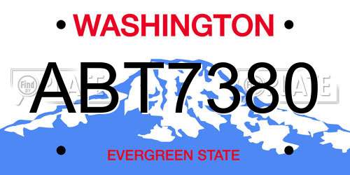 ABT7380 Washington License Plate