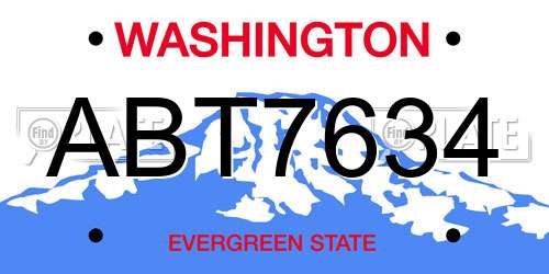 ABT7634 Washington License Plate