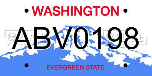 ABV0198 Washington License Plate