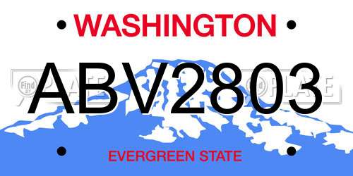 ABV2803 Washington License Plate