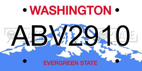 ABV2910 Washington License Plate
