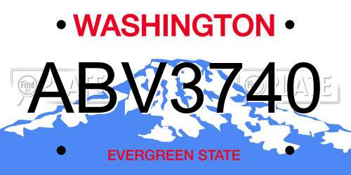 ABV3740 Washington License Plate