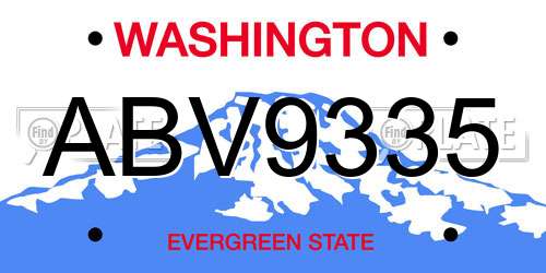 ABV9335 Washington License Plate