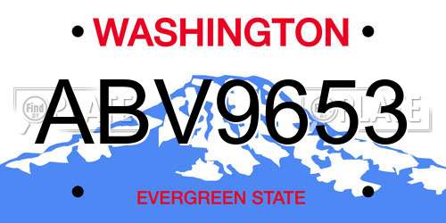 ABV9653 Washington License Plate
