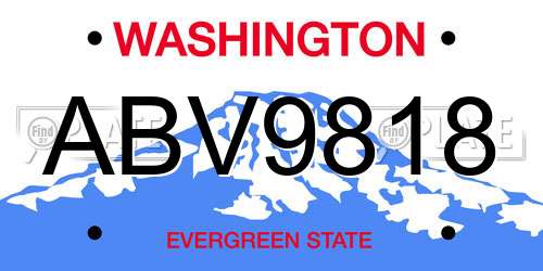 ABV9818 Washington License Plate