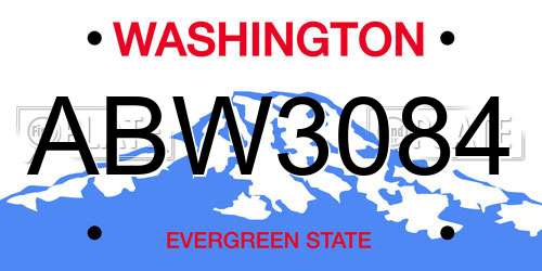 ABW3084 Washington License Plate