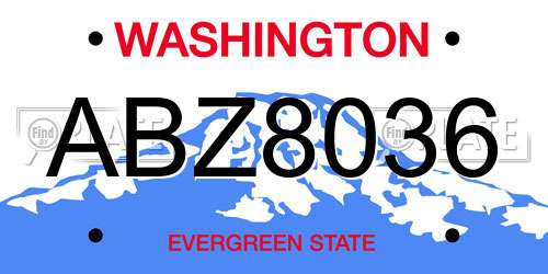 ABZ8036 Washington License Plate