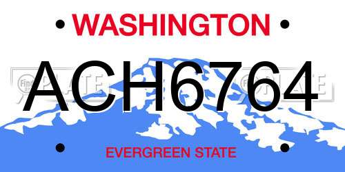 ACH6764 Washington License Plate