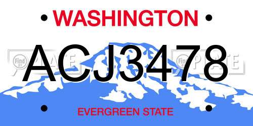 ACJ3478 Washington License Plate